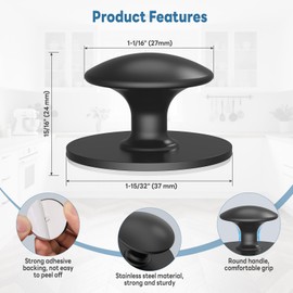 StickNGo 20-Pack Self-Adhesive Cabinet Knobs, No-Drill Self-Stick Drawer Knobs for Dressers, Kitchen, Glass Cabinets, Closets - Strong Adhesive Round Stainless Steel Stick on Handles (20, Black)
