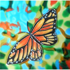 Butterfly Hand Painted Ceramic Art Tile 6x6 inches with Easel Back