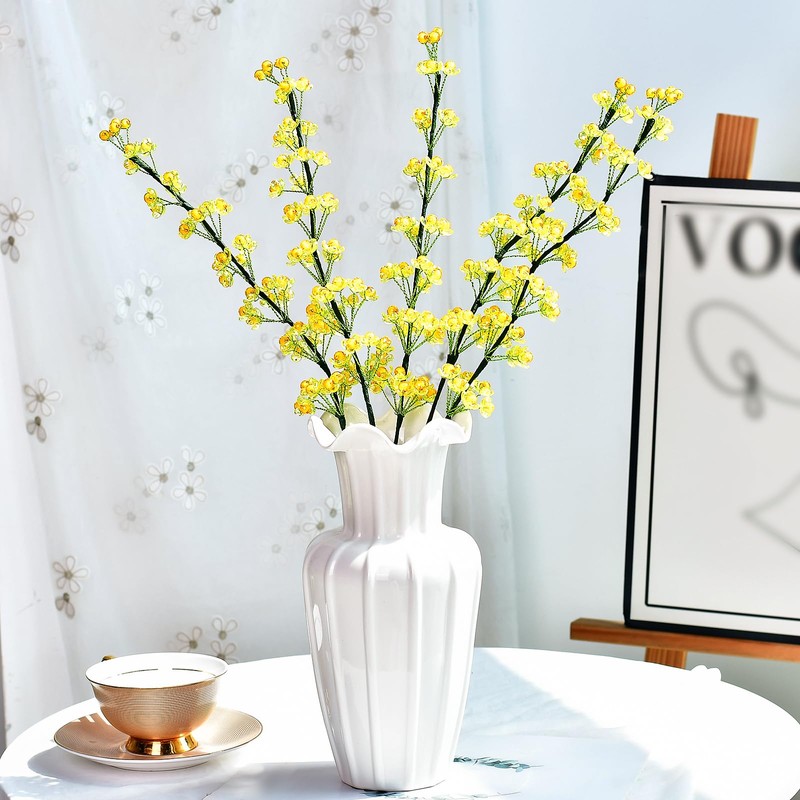Yellow Acrylic Bead Flower Stems – 42 cm Handmade Faux Flower