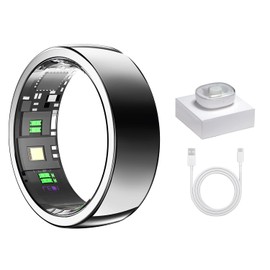 Smart Ring - Silver - Size 11 - Health Tracker with Free Subscription, Gesture Beauty Photo & Brush Video, Fitness Sleep Heart Rate Blood Oxygen Tracking Ring with Charging Case, Gifts for Women & Men