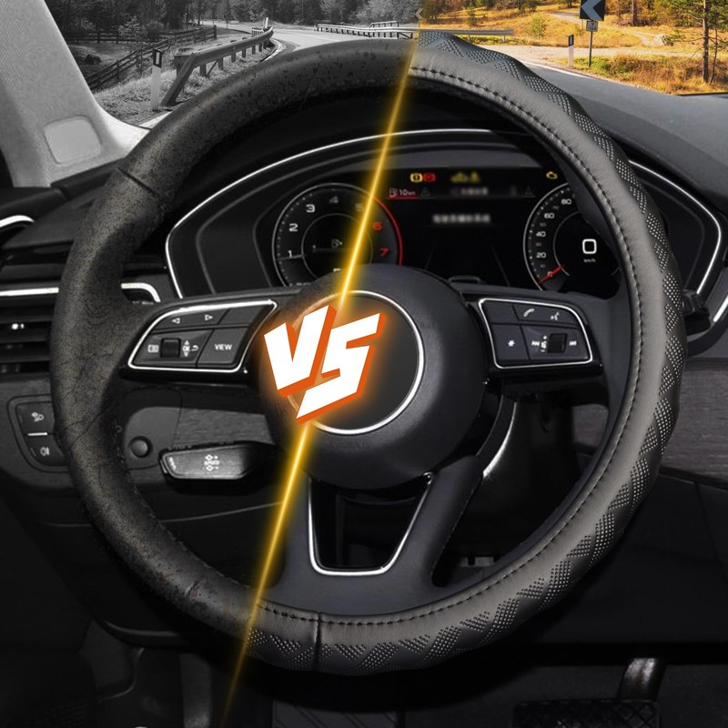 KAFEEK Steering Wheel Cover, Universal 15 inch, Microfiber Leather, Bamboo
