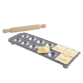 Eppicotispai 12-Hole Aluminum Round Ravioli Maker with Rolling Pin