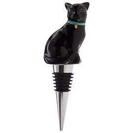 mtb more energy Decorative Bottle Stopper "Black Cat" - Black Cat Made of Ceramic - Metal Stopper with Rubber Seal