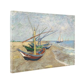 Niwo ART - Fishing Boats on the Beach, by Vincent van Gogh - Oil painting Reproductions - Giclee Canvas Prints Wall Art for Home Decor, Stretched and Framed Ready to Hang (20 x 24 x 1.5 Inch)