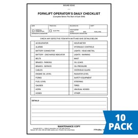 Forklift Operator Daily Checklist 10-pk. - Book Format with 31 Sets, 2-Ply, Carbonless, 5.5" x 8.5", Safety & Maintenance Forklift Checklist Inspection Book, J. J. Keller & Associates, Inc.