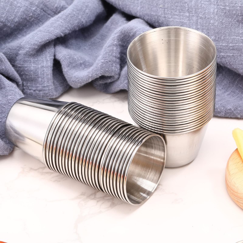 50 Pack Metal Ramekins Stainless Steel Sauce Cups Bulk Condiment