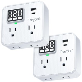 Surge Protector Power Strip Voltage Protection with USB Type-C, 80V-140V Power Surge Protectors for Refrigerator, TV, Computer | LED Display Voltage Monitoring Fireproof UL94V-1,2 Pack