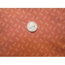 Joan Kessler BTHY ~   Vintage Small Scale rose pink creme scissors   Cotton  fabric ~ NOS