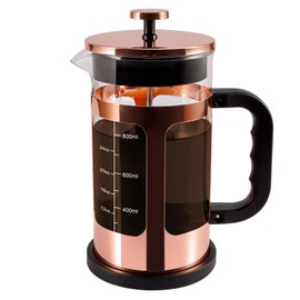 RealPero French Press Coffee Tea Maker, Upgrade Heat Cold Resistant Thickened Glass with 4 Level Stainless Steel Filtration System Brew Coffee & Tea, BPA Free, Large 1000ml 34oz, Rose Gold