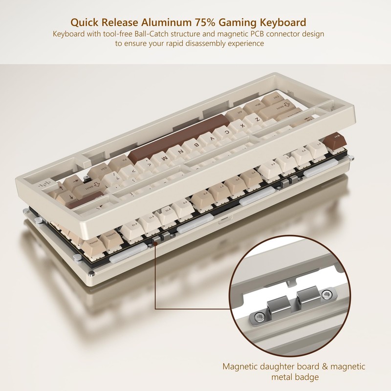 Womier RD75 Pro 75% Keyboard, Quick Release Wireless Aluminum Gaming