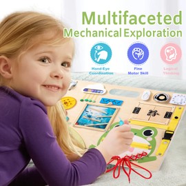 Adena Montessori Wooden Busy Board for Kids 3 4 5 Years Old Early Learning Development Toys