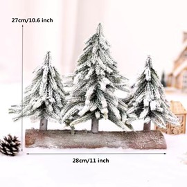 alfyng Mini Tabletop Christmas Tree, 3 pcs Connected Artificial Snow Frost Flocked Xmas Tree, 10.6Inch Miniature Pine Desktop Christmas Xmas Tree with Wooden Base for Dining Table Home Christmas Décor