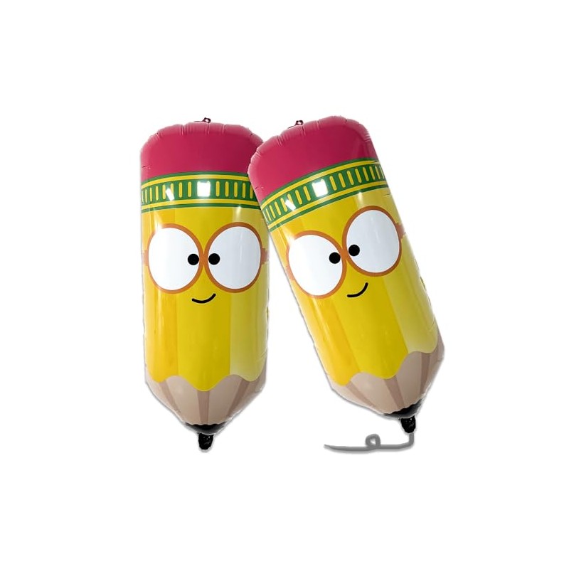 Pencil Shaped Foil Balloons, Yellow, Cartoon Face Design, Back to