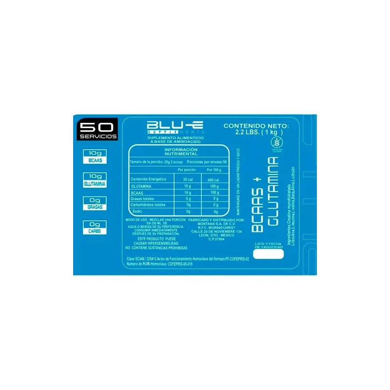 Aminoácidos Bcaas Glutamina Blu-e 1kg Varios Sabores