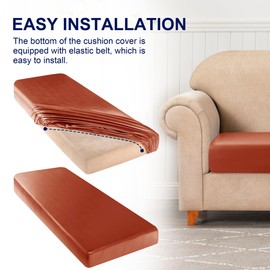 SUBRTEX Leather Waterproof Cushion Covers Breathable Sofa Seat Slipcpvers for 2 Seaters Stretch Replacement for Furniture Protector (Medium, Orange)