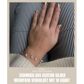 Brandlinger ® Women's Bracelet 925 Sterling Silver Pearl Bracelet 18K Gold Plated Jewellery for Women and Girls Adjustable Length 16-20cm, Sterling Silver