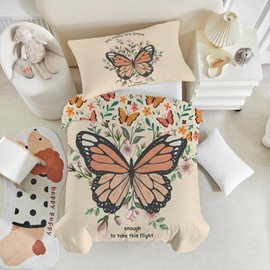 ROZTYLJ Cot Bed Duvet Cover Set Butterflies Patterns Toddler Bedding Set For Girls Reversible Microfiber Cot Duvet Cover 135x200cm & Pillow Case 50x75cm