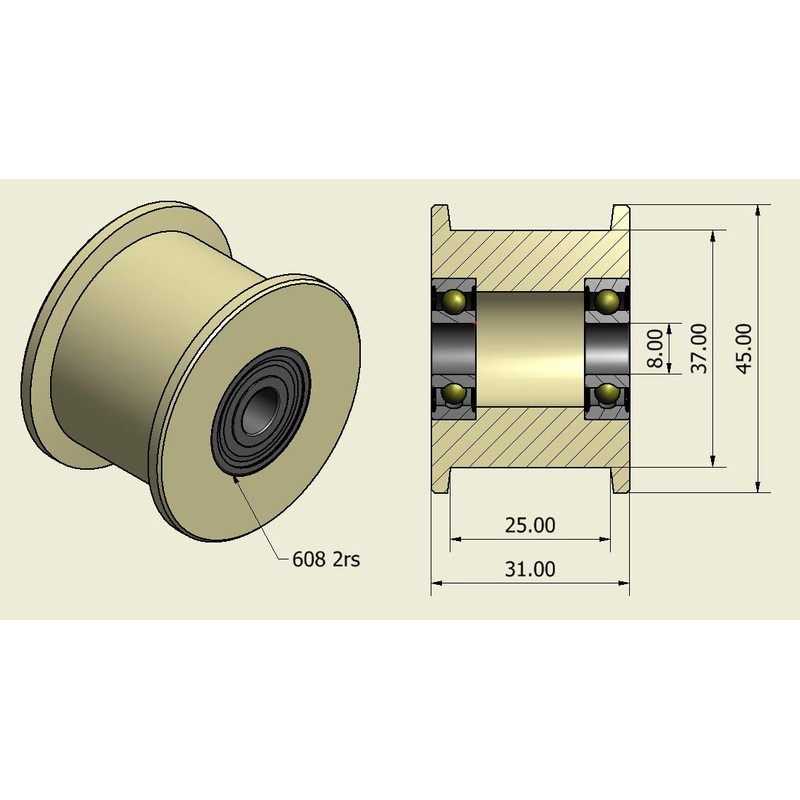 Pack of 4 x Nylon Belt Idler 45 mm diameter