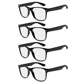 EUPSIIU 4 Pairs Nerd Costume Glasses, Retro Glasses, Horn Glasses, Black Hipster Glasses with Clear Lenses as Costume Supplement, Cosplay, Retro Parties, Geek Glasses Accessories for Dressing (Black)