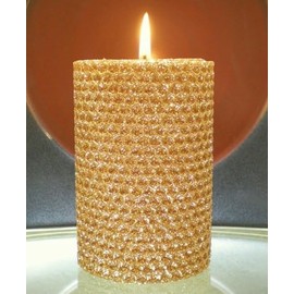 50 Hour-4 Inch Natural Beeswax Hybrid Pillar Glitter Candle, Gold Color