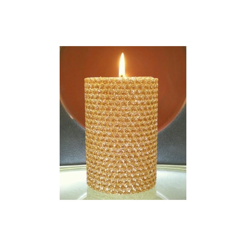 50 Hour-4 Inch Natural Beeswax Hybrid Pillar Glitter Candle, Gold