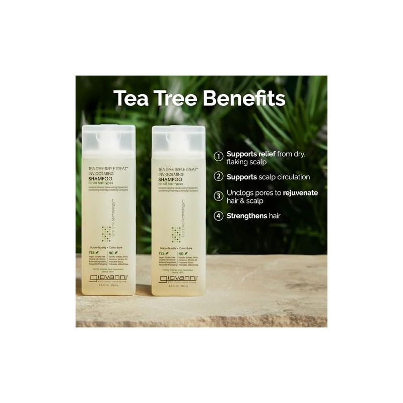 Giovanni Invigorating Tea Tree Shampoo - Triple Treat Strengthening, Conditioning,