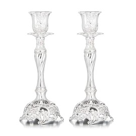 Sziqiqi - Juego de 2 portavelas chapados en plata, portavelas cónicos, para velas cónicas, centro de mesa, velas de boda, velas de Navidad, 7.4 pulgadas