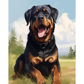QACEYID Rottweiler Paint by Numbers Dog Lover Adults Beautiful Acrylic Painting on Canvas Dog Paint by Your Own DIY Oil Wall Art Decoration, 40x50cm