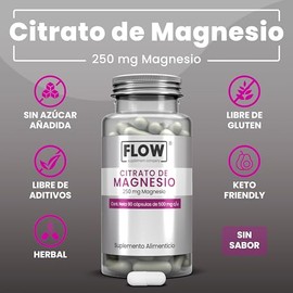 Flow Supplements | Citrato de Magnesio 1000 mg - 90 Cápsulas - Suplemento Alimenticio con Magnesio - Aporte Diario Natural - 45 Porciones - Cápsulas Fáciles de Ingerir