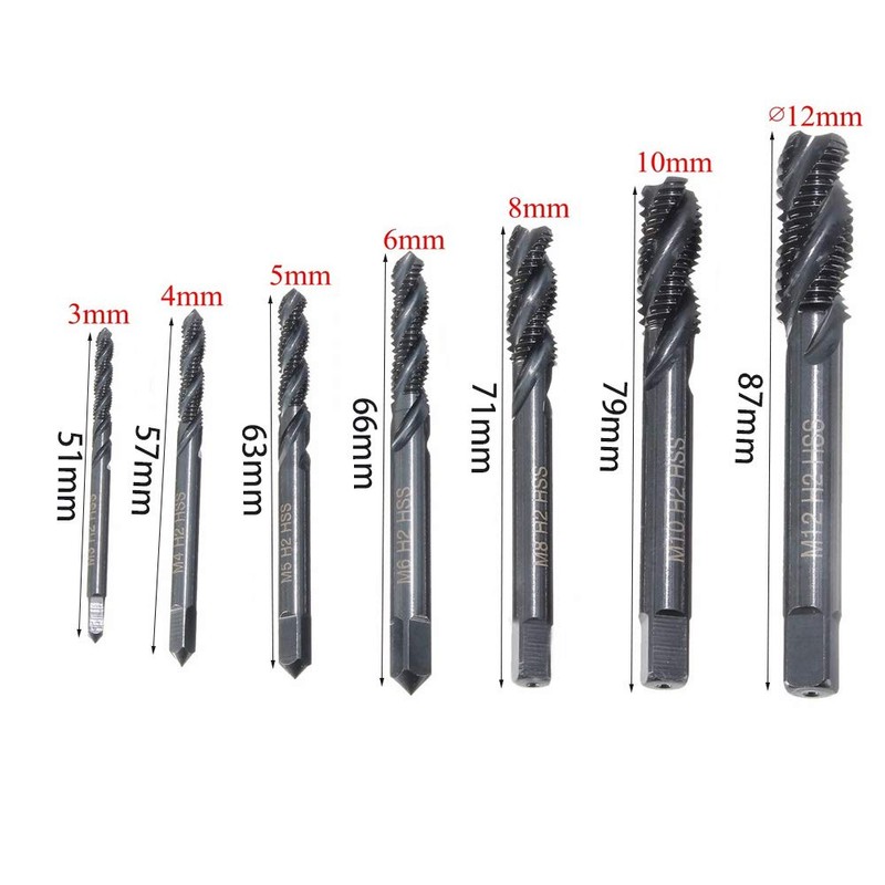 Tap Drill Set, 7 Pieces, Spiral Tap, Chamfering Tap, Drilling