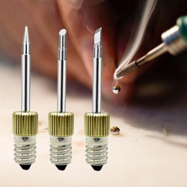 LOVIVER 3X Electric Soldering Iron Tips E10 Replaceable Threaded Accessories Steel Cordless Components Tool Solder for Welding Outdoor