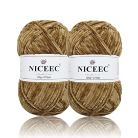 NICEEC 2 Skeins Soft Chenille Yarn Blanket Yarn for Knitting Fancy Yarn for Crochet Weaving DIY Craft Total Length 2×255m (2×279yds, 2×150g)_Dark Brown