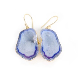 Dazzle Appeal Geode Druzy Fish Hook Natural Gemstone Earrings for Women, 20-30 mm (Blue)