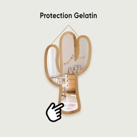 Cute Cactus Patterned Silver Natural Wood Framed Acrylic to Hanging Wall Mirror Decorative Stickers Baby Kids Teen Room Nursery Bathroom Bedroom Livingroom Decoration