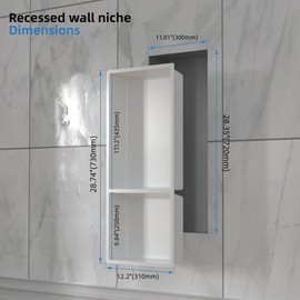 Fineyou Shower Niche No Tile Needed, 12.2"x28.7"x3.8", Vertical Double Recessed Wall Niche, Bathroom Wall Niche Inserts, SMC Shower Shelf (White)