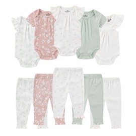 Ruliby Baby Girl Bodysuit and Pant Set Summer Soft Newborn Clothes Outfits 9-12 month