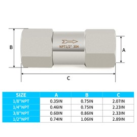ChillWaves 304 Stainless Steel In-Line Split Check Valve 1/2" NPT Female Thread, One-Way Non-return Check Valve，Prevent Water Back-flow(1-PACK)