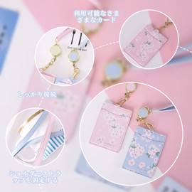 Coollooda Pass Case with Reel, Commuter Pass Case, Blue, 3.9 x 2.8 inches (10 x 7 cm), Elastic Reel, PU Leather, Double-Sided, ID Case, Card Case, Neck Strap, Hanging, Men's, Women's, Commuting to