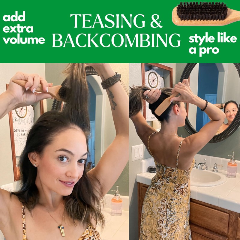 GranNaturals Boar Bristle Slick Back Hair Brush for Sleek Ponytail