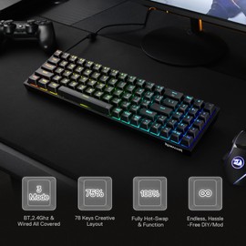 Redragon S136 Gaming Keyboard & Mouse Combo, 75% K628 Tri-Mode Wireless RGB Mechanical Keyboard and 7200 DPI Wireless Gaming Mouse Bundle, Convenient Shared Dongle