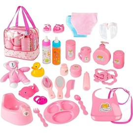 My Sweet Baby Disappearing Doll Feeding Set, Baby Care 6 Piece Doll Feeding Set for Toy Stroller | 2 Milk  Juice Bottles with 2 Toy Pacifier for Baby Dolls - Color: 38 Pc Set