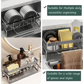 BYROYIO Sink Dish Racks for Kitchen Drying Sponge Holder Caddy Organizer with Stainless Steel Auto Drain Tray Small Drainers