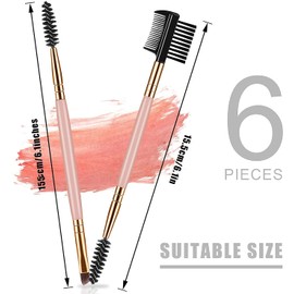 Eyebrow Brush and Comb Set, 2Pcs Eye Duo Brow Brush, Professional Spoolie brushes, Firm Thin Angled Eyebrow Brush, Eyeliner Brush Kit (Pink)