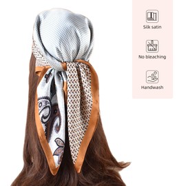 EIysee 27.5x27.5 Inch Head Scarf for Women Hair ScarfLike Silk Satin Scarf for Hair Wrapping at Night Bandana Square Scarf for Sleeping (Coffee-Four squares splice)