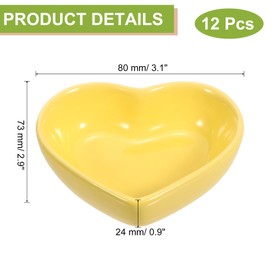uxcell Yellow Heart-shaped Ceramic Side Dipping Bowl, 8" Porcelain Dish Bowl Set of 12, Mini Appetizer Plates Seasoning Dishes for Kitchen Home Wedding Party Restaurant
