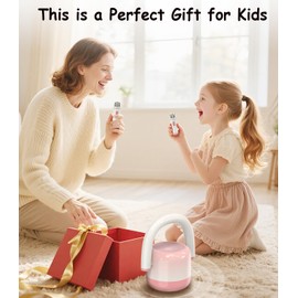 EWA Portable Mini Metal Karaoke Machine, Bluetooth Karaoke Speaker with 2 Wireless Microphones, Ideal Gifts for Girls Boys Family Home Party Birthday Christmas Toys Gifts-(Pink)