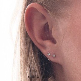 Small Hoop Earrings, 925 Sterling Silver Half Earrings, Ball Huggie Hoops, Half Cartilage Earrings, Hanging Earrings for Women and Girls, Metal, No gemstone.