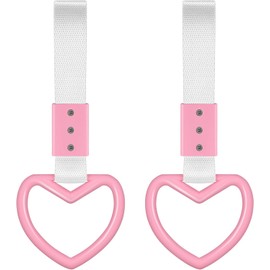 2 Pieces Rings Heart Shaped Car Handle Straps Drift Charm Rear Bumper Warning Ring Decor Subway Bus Broken Heart Handle for Car Interior (Pink+White, One size)
