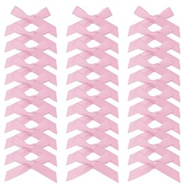 LEEQE 50 PCS 1.5 Inch Pre-tie Lighe Pink Satin Ribbon Mini Bows for DIY Crafts Sewing Bakery Candy Bags Gift Wrapping Wedding Decor