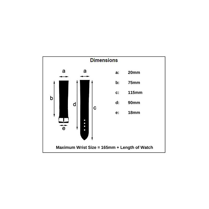 Soft Genuine Leather Watch Strap Band 20mm, Black, Chrome (Silver